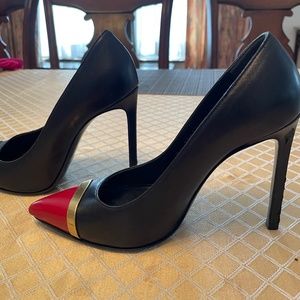 Saint Laurent Paris Bi-Color Black /Red Cap Toe Pointed Heels